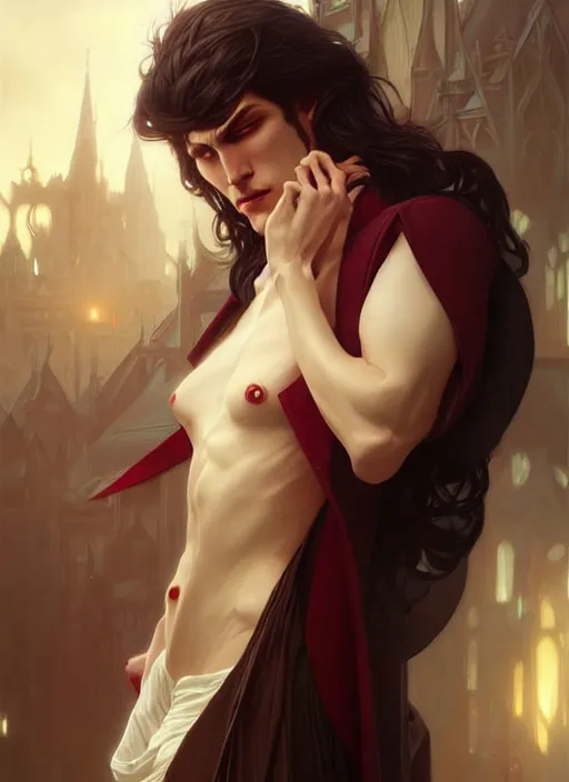 Prompt: ultra realistic illustration, handsome vampire. intricate, elegant, magic, highly detailed, digital painting, artstation, concept art, smooth, sharp focus, illustration, art by artgerm and greg rutkowski and alphonse mucha and wlop