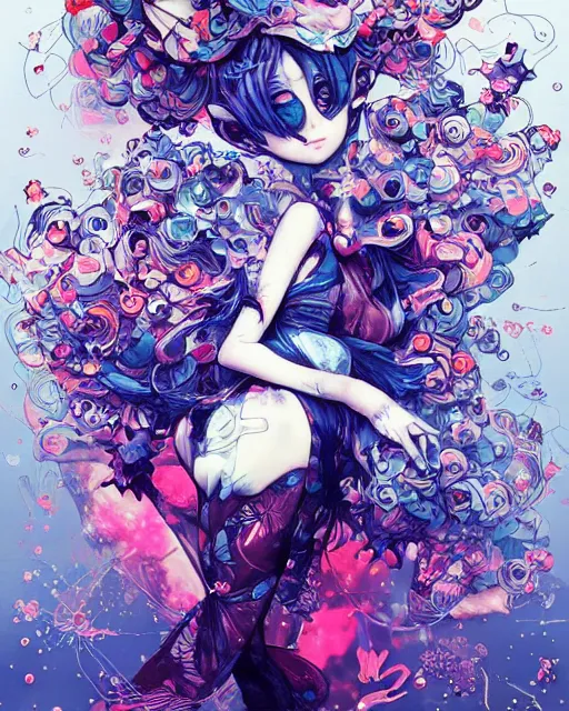 Image similar to james jean isolated deepdream vinyl figure harajuku anime character design, figure photography, dynamic pose, holographic undertones, glitter accents on figure, anime stylized, accurate fictional proportions, high delicate defined details, ethereal lighting