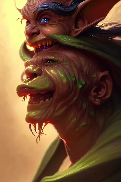 Prompt: beautiful goblin sorcerer, highly detailed, digital painting, artstation, sharp focus, illustration, art by tan zi and ayanamikodon and alphonse mucha and wlop