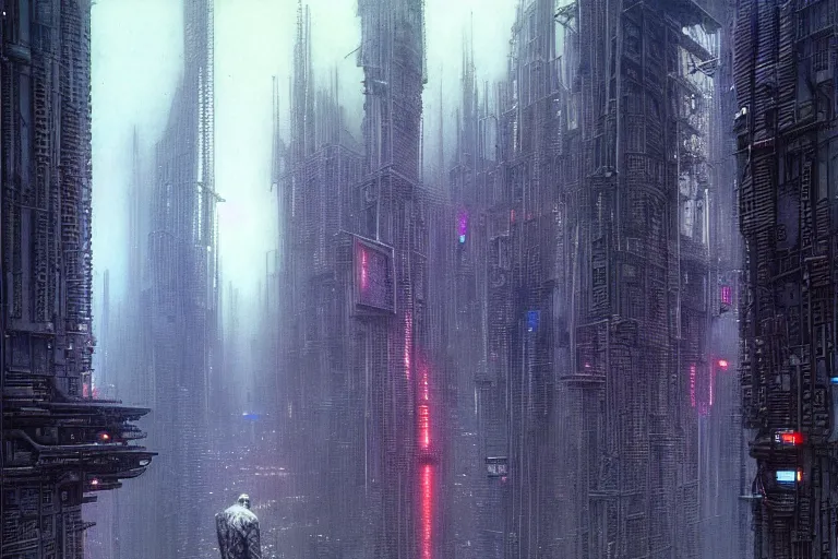 Image similar to cyberpunk future city by luis royo and wayne barlowe, beksinski