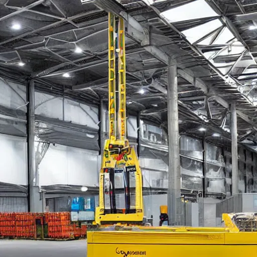 Image similar to futuristic warehouse, automated cranes and belts