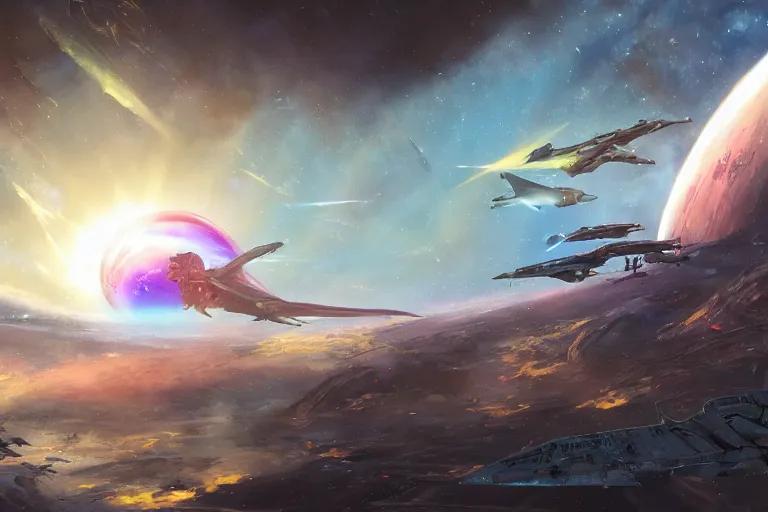 Image similar to a pterodactyl mecha, pteranadon styling fighter-jet sized, smooth, john berkey white plastic panels, robotech styling Raymond Swanland and Jessica Rossier nebula like clouds in space background near a ringed gas giant, distant explosions cinematic lighting, hyper detailed hyper detailed, 8k, ultra realistic, cinematic lighting, ultra wide 35mm lens, Boeing Concept Art