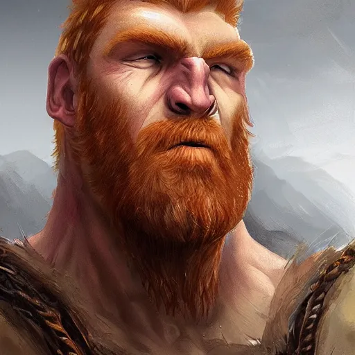 Prompt: a highly detailed portrait of a massive epic fantasy giant redhead man concept art