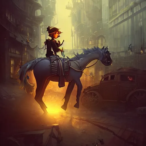 Image similar to steampunk horse, masterpiece, matte painting concept blizzard pixar maya engine on cold night stylized background splash comics global illumination lighting artstation lois van baarle, ilya kuvshinov, rossdraws