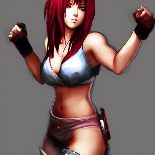 Image similar to full body shot of tifa lockhart with colored hair, concept art trending on artstation