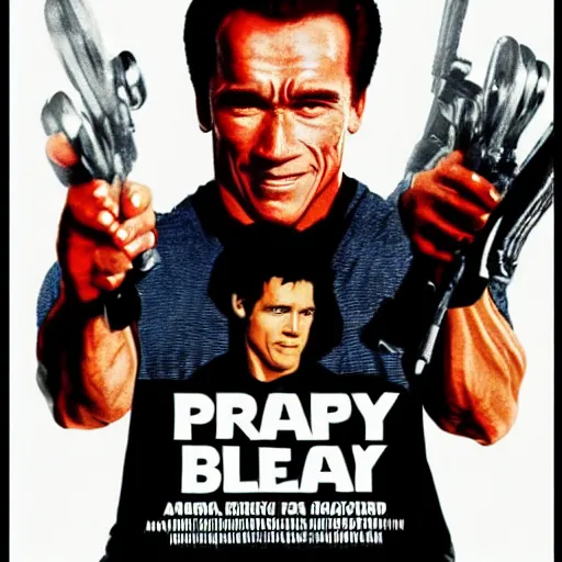 Image similar to a 8 0's movie poster starring arnold schwarzenegger, the movie is called prey cinematic photo