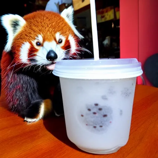 Image similar to red panda drinks bubble tea