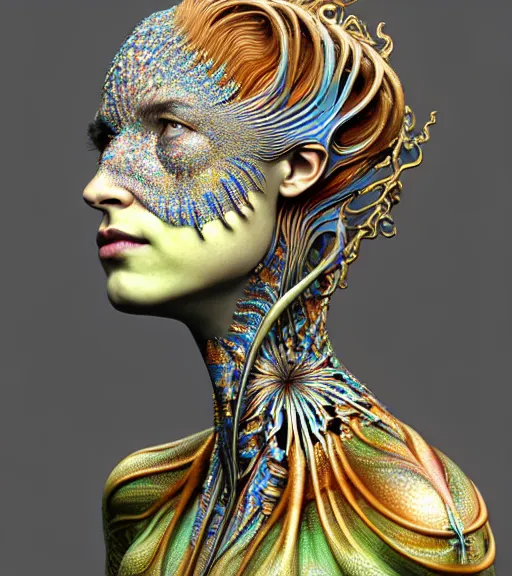 Image similar to polished 3 d model of detailed realistic beautiful young groovypunk queen of andromeda galaxy in full regal attire. face portrait. art nouveau, symbolist, visionary, baroque, giant fractal details. horizontal symmetry by zdzisław beksinski, iris van herpen, raymond swanland and alphonse mucha. highly detailed, hyper - real, beautiful