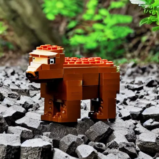 Prompt: lego of a capybara in a forest