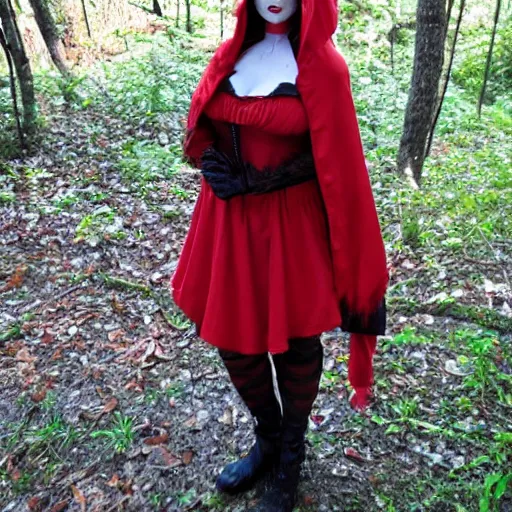 Prompt: full body photo of red riding hood as a werewolf hunter