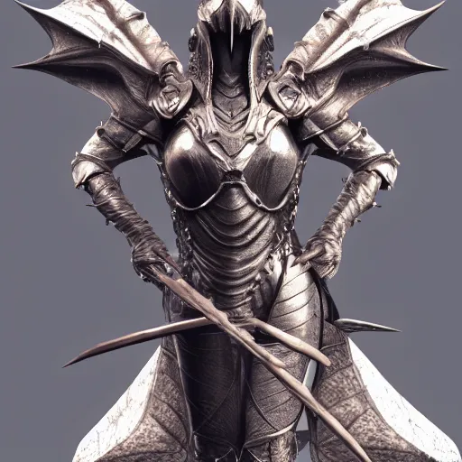 Image similar to highly detailed realistic stunning shot of a beautiful anthropomorphic female knight but as a hot dragon, doing a majestic pose, well detailed female dragon head, armor made of steel, sharp claws, HD octane render, epic cinematography, fantasy, Artstation, Deviantart, Furaffinity