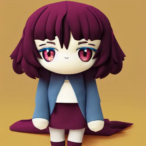 Image similar to cute fumo plush of a chaotic good girl, cel shading, vray