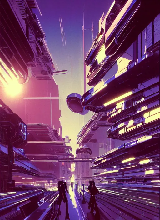 Image similar to photo of cyberpunk school, scifi, bright light, busy street, high school!!!!, morning sun, interesting angle, 8 k high definition, insanely detailed, art by syd mead and masamune shirow