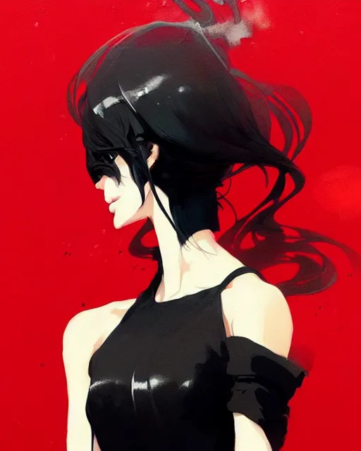 Image similar to a ultradetailed beautiful panting of a stylish woman wearing a black dress, by conrad roset, greg rutkowski and makoto shinkai, trending on artstation