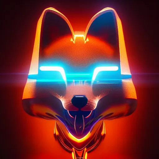 Image similar to chrome fox, glossy, metallic, neon, symmetrical, tribal patterns, realistic, unreal engine, octane, redshift, artstation, behance