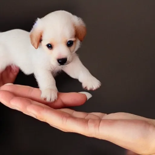 Image similar to a tiny puppy that fits in a hand, extremely cute, hyperrealistic