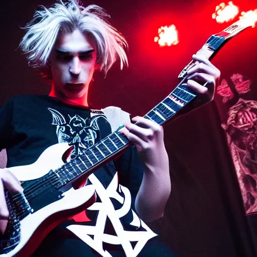 Prompt: xqc in a satanic metal band, 4k, high detail, high-resolution photograph, professional photography, ultra-detail