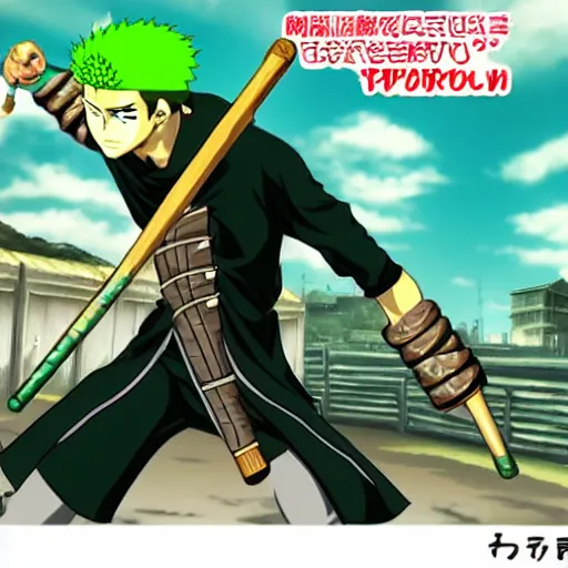 Image similar to roronoa zoro playing videogames, manga style