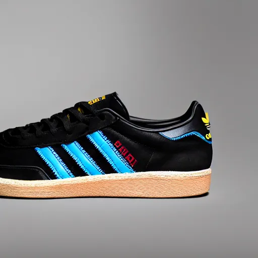 Image similar to adidas sambas in the style of jean basquiat