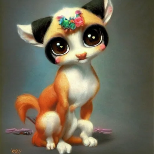 Prompt: 3d Littlest Pet Shop animal, master painter and art style of Noel Coypel, art of Émile Eisman-Semenowsky, art of Édouard Bisson