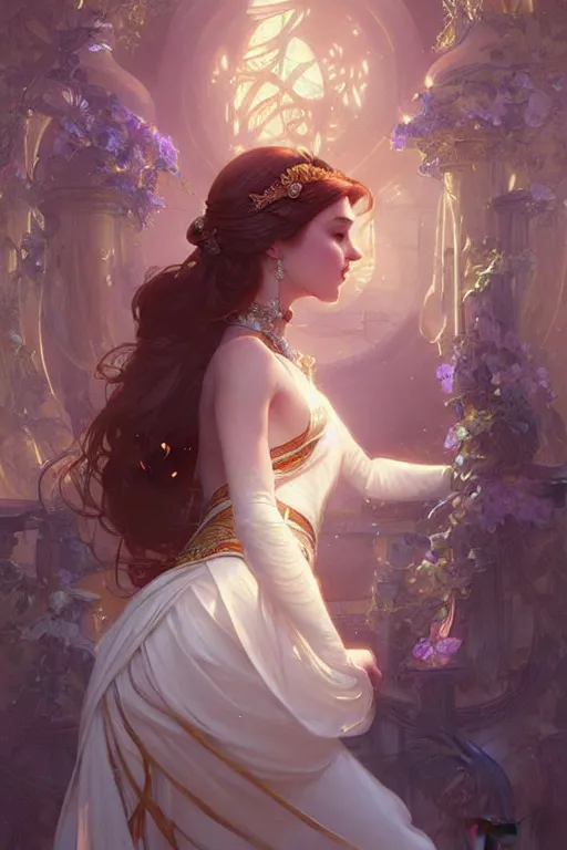 Prompt: Princess Daisy, fantasy, intricate, elegant, highly detailed, digital painting, artstation, concept art, matte, sharp focus, illustration, art by Artgerm and Greg Rutkowski and Alphonse Mucha