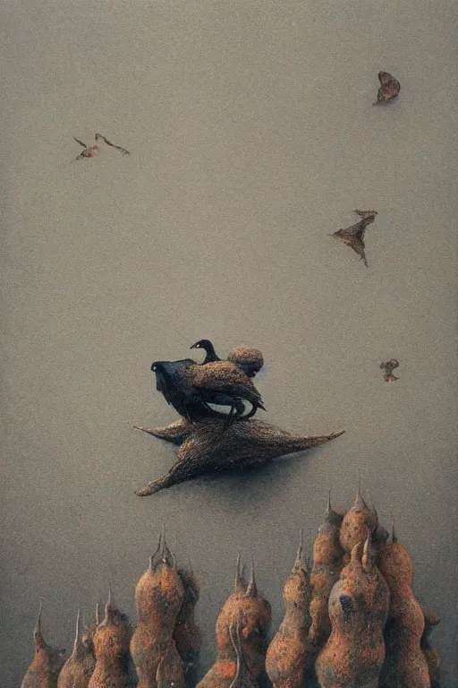 Image similar to snail crows painted by beksinski