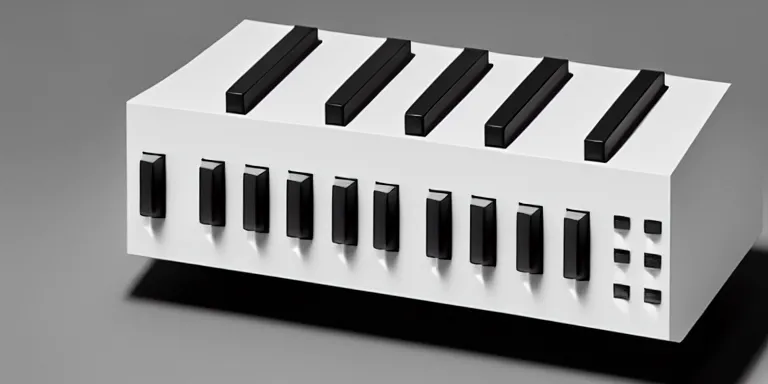 Prompt: dezeen showroom , minimalissimo, archdaily, ignant, teenage engineering moad, mother of all decks, product design concept, top down view of product shot of moog melotron synthesizer made by jony ives , dieter rams, 8k, high detailed photo