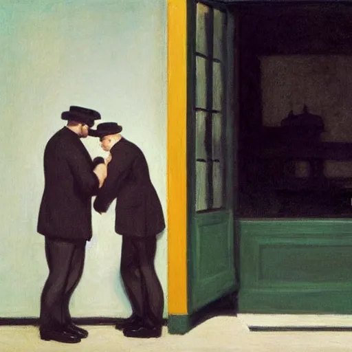 Image similar to an ultra Orthodox Jew and a crocodile by Edward Hopper