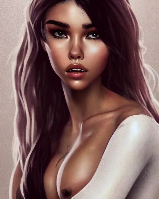 Image similar to beautiful madison beer as honey, made of honey, wearing honey, award winning creature portrait photography, extremely detailed, artstation, 8 k, sensual lighting, incredible art, wlop, artgerm, backlit, rim lighting