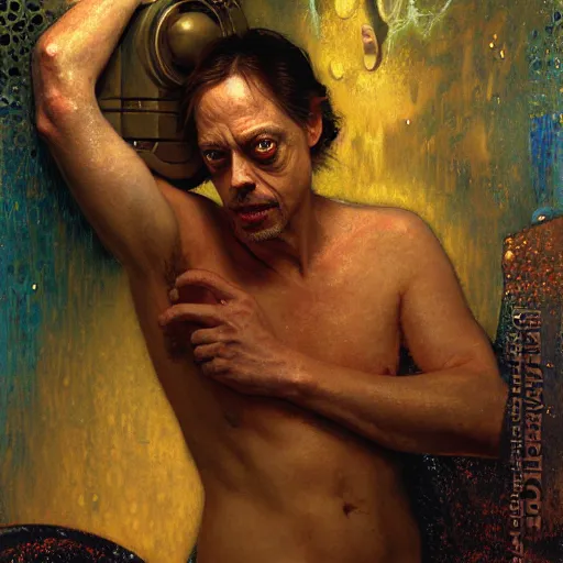 Prompt: portrait of steve buscemi in a bath tub. shadowrun furaffiniy cyberpunk fantasy highly detailed painting by gaston bussiere craig mullins jc leyendecker gustav klimt artgerm greg rutkowski john berkey, bergey, craig mullins, ruan jia, raymond swanland, jeremy mann, tom lovell, alex malveda