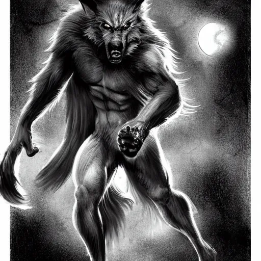 Prompt: werewolf, dramatic pose, award - winning videogame promotional art