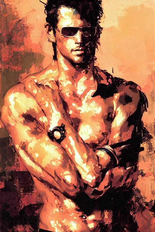 Image similar to synthwave, attractive male, painting by edwin longsden long, yoji shinkawa, craig mullins, tom of finland