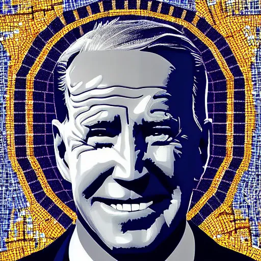 Prompt: portrait mosaic of joe biden with robot ears, 4k, intricate details, digital, sun in the background