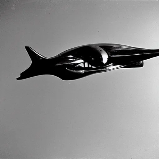 Image similar to a spaceship in the shape of a duck, 1960s photograph