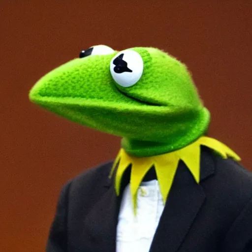 Image similar to Kermit the Frog on trial for his many war crimes