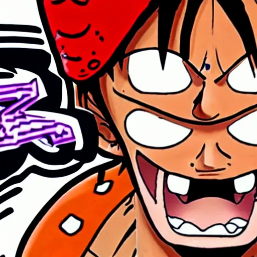 Prompt: Luffy doing a livestream on Twitch