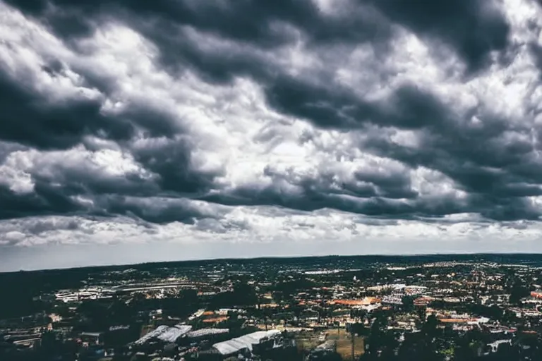 Image similar to modern tv show sky arena surrounded with clouds, wide angle, cinematographic shot, day