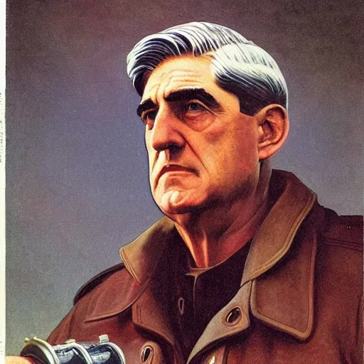 Image similar to soviet propaganda of communist peasant robert mueller, by j. c. leyendecker, bosch, and beksinski