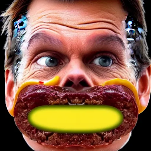 Image similar to kevin bacon face wrapped inside a cheeseburger