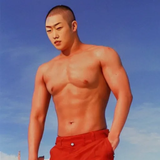 Prompt: Eikichi Onizuka very muscular without t-shirt