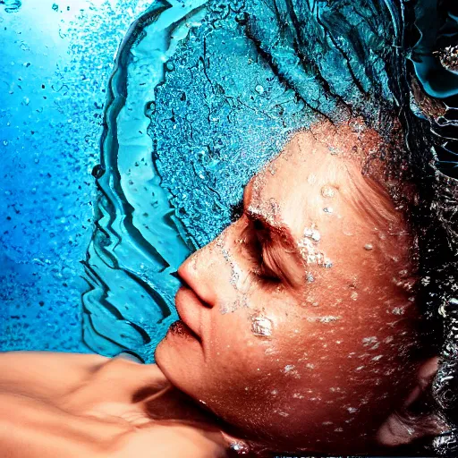 Prompt: water artwork manipulation of a human head,, ray tracing, sharp focus, realistic water, long shot