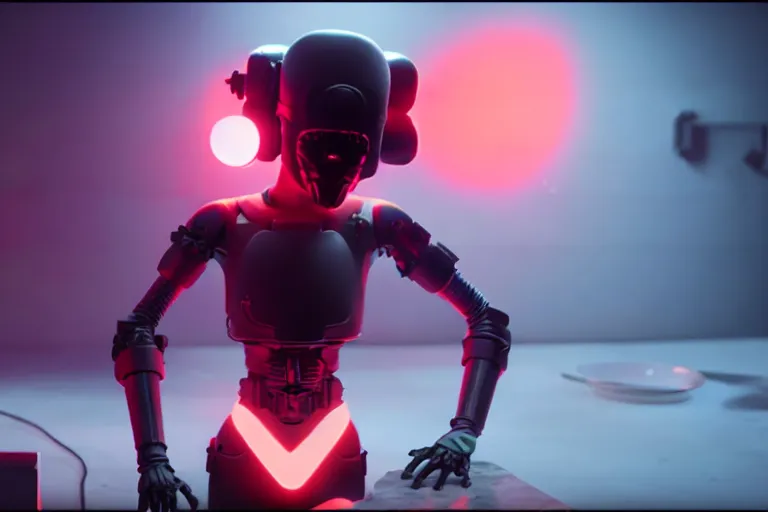 Image similar to vfx film, love death and robots, flat color profile low - key lighting award winning photography arri alexa cinematography, hyper real photorealistic cinematic, atmospheric cool colorgrade