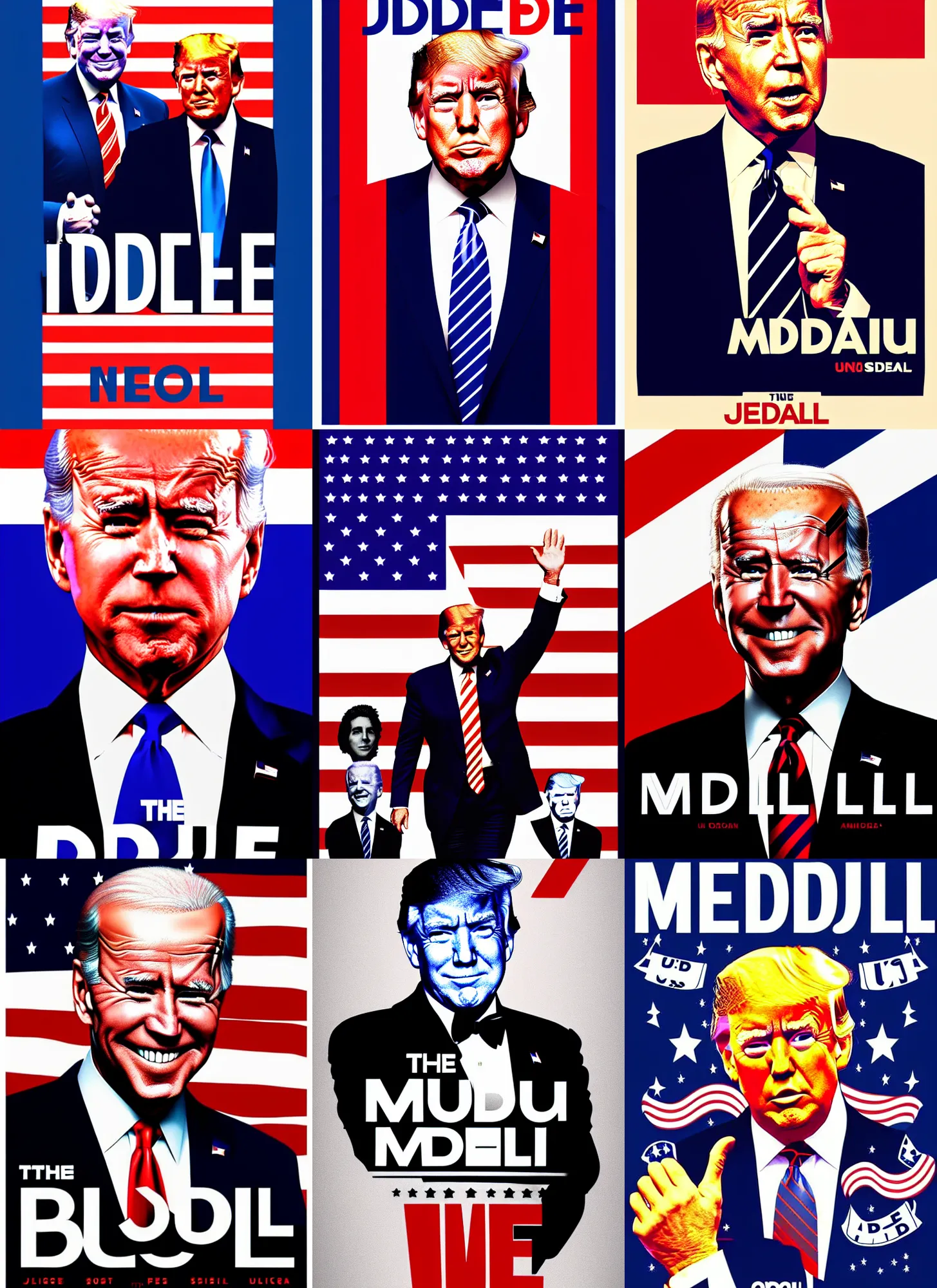 Prompt: the mogul, joe biden is united states president donald trump, 8 0's movie poster, theatrical poster, vibrant fan art, digital art, trending on artstation, minimalist