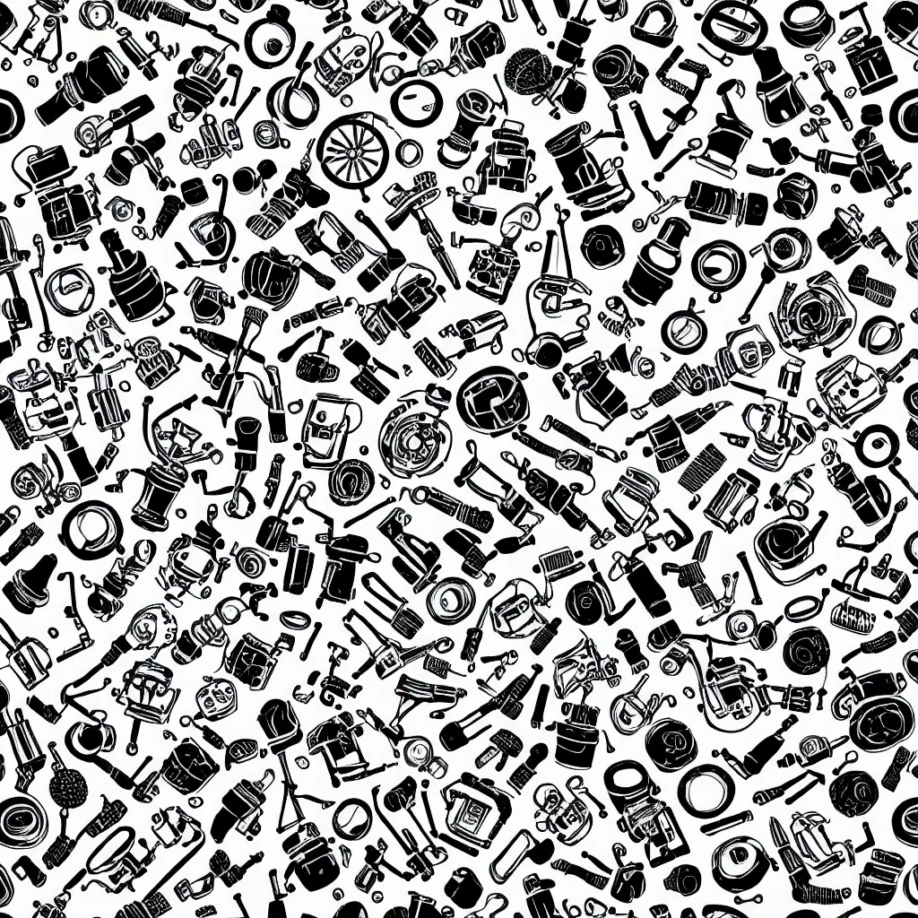 Image similar to seamless pattern showing microscopes. black and white, drawing, white background, seamless, ornament.