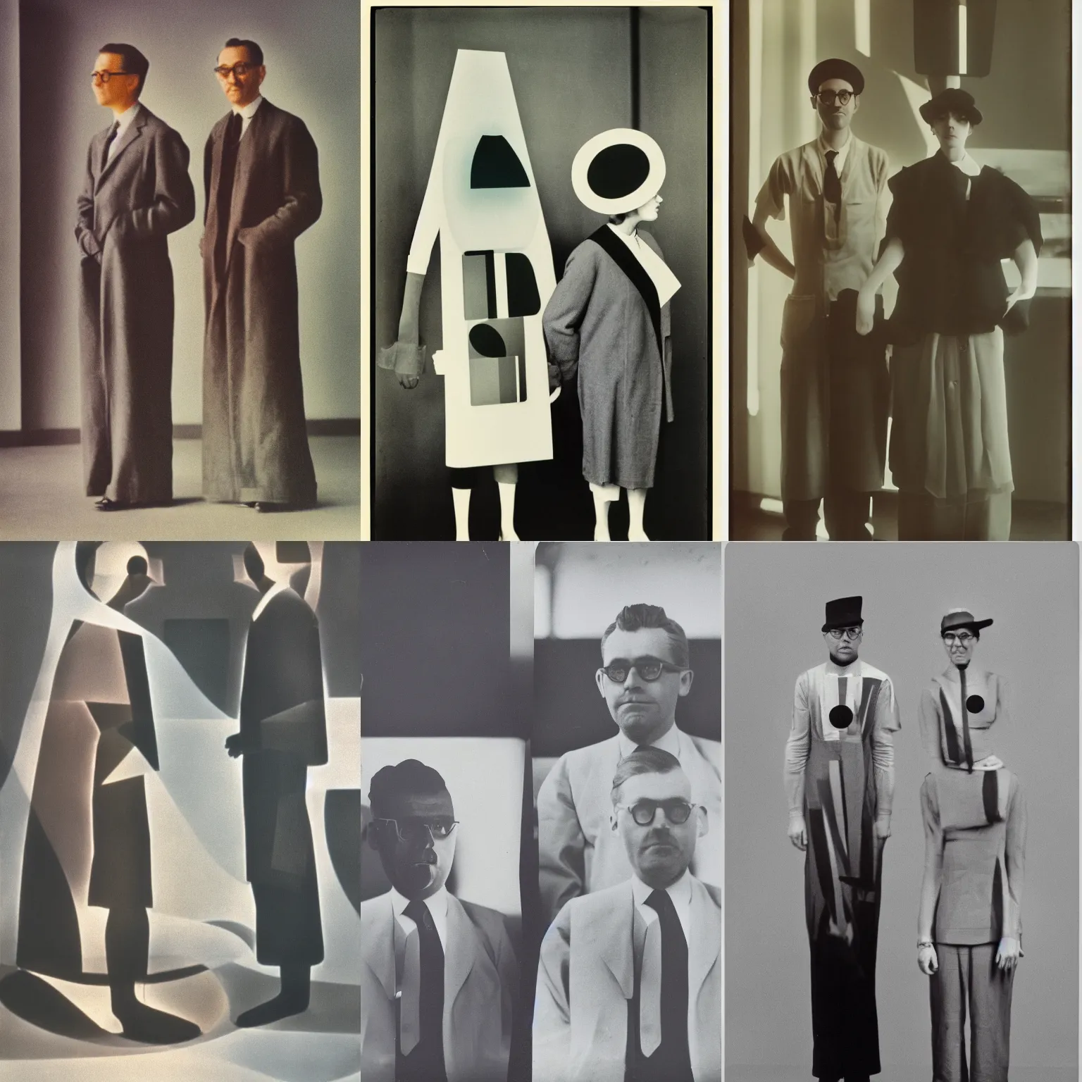 Prompt: a couple of people standing next to each other by László Moholy-Nagy neoplasticism flickr a colorized photo colorized movie still photo taken with provia