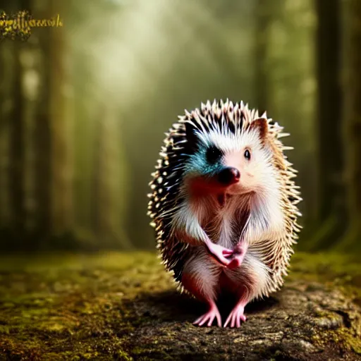 Prompt: full length beautiful hedgehog girl, forest style studio shot, professional photographer, many details, super realistic, high quality, 8 k