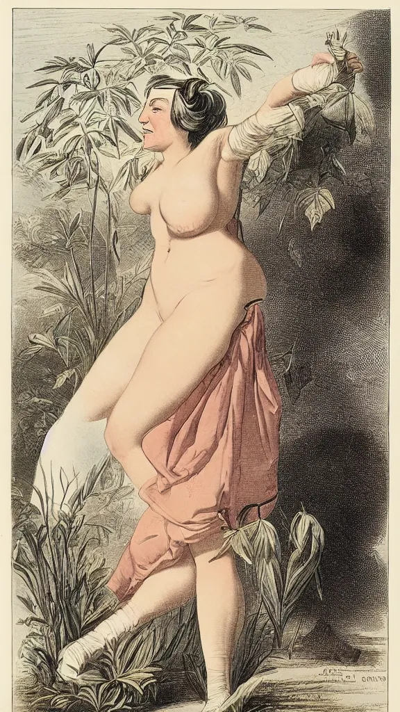 Image similar to an extremely buxom woman, illustration by john james audubon circa 1 8 3 8