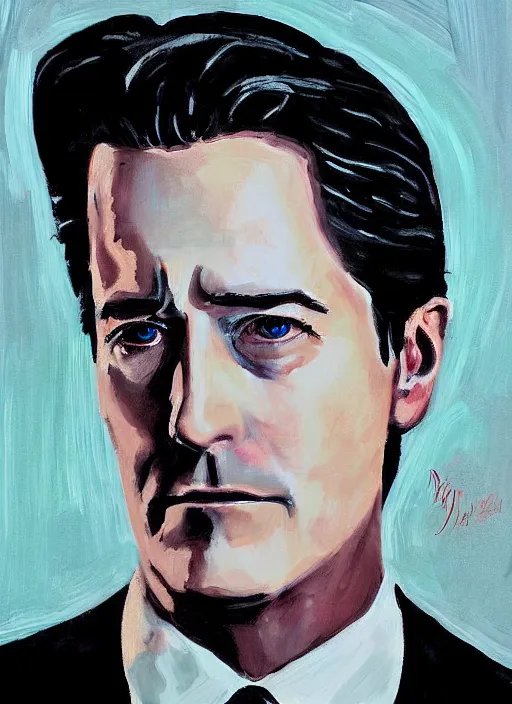 Image similar to portrait of kyle maclachlan as dale cooper by jenifer prince