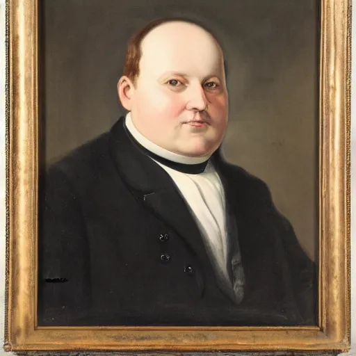 Prompt: oil portrait of a portly French gentleman, a member of the clergy, black background