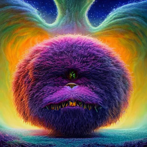 Image similar to colossal fluffy micro organism, by alex grey, fantasy, vivid colors, sharp focus, digital art, hyper - realistic, 4 k, unreal engine, highly detailed, hd, dramatic lighting by brom, trending on artstation